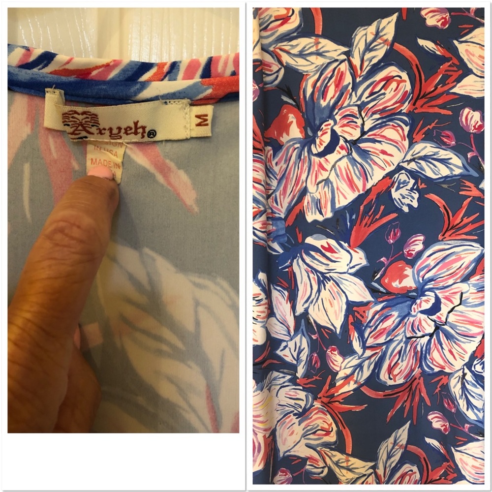 Aryeh Blue & Red, White Short Sleeve Dress Sz Med